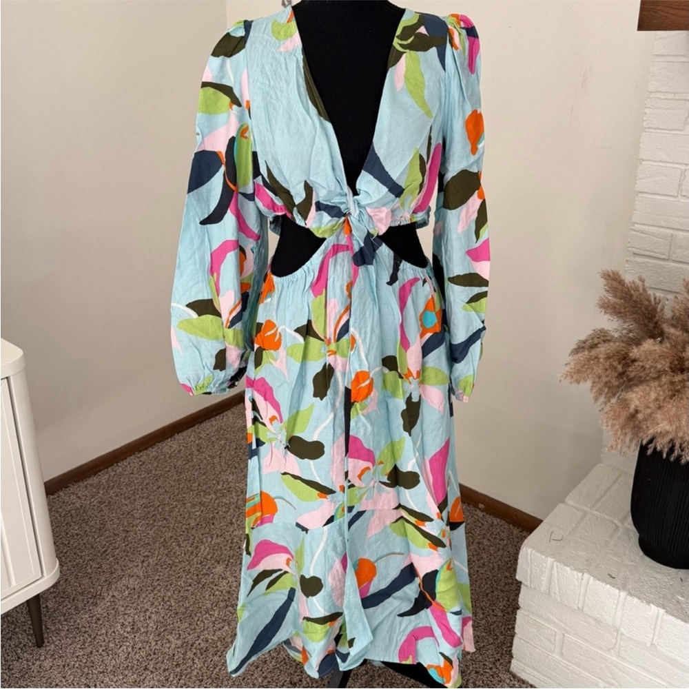 LIKE NEW - a new day Light Blue Floral Cutout Maxi Dress with Multicolor Print